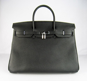 Hermes Birkin 40Cm Togo Leather Handbags Black Silver